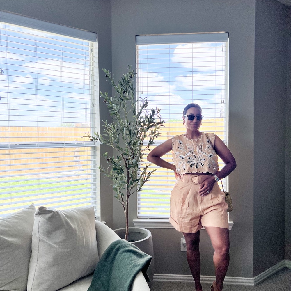 Farm Rio Beige Lace Top and Shorts Set